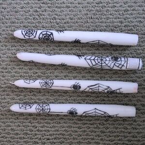 Spider Web Halloween Candles. White/Black - Set of 4 Never Used.